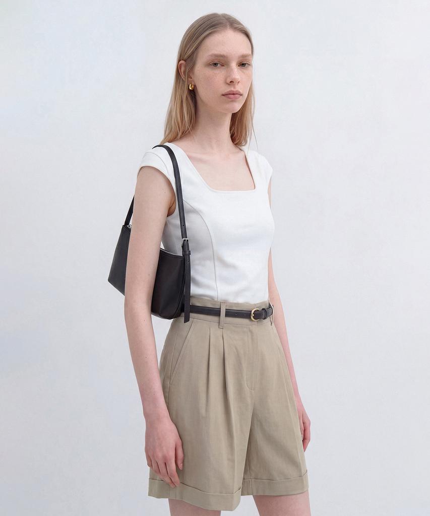 Lugkaeseuteu Marie Square Neck Cap Sleeve Slim T-Shirt / Marie Square Neck Cap Sleeve Slim T-Shirt_4Colors