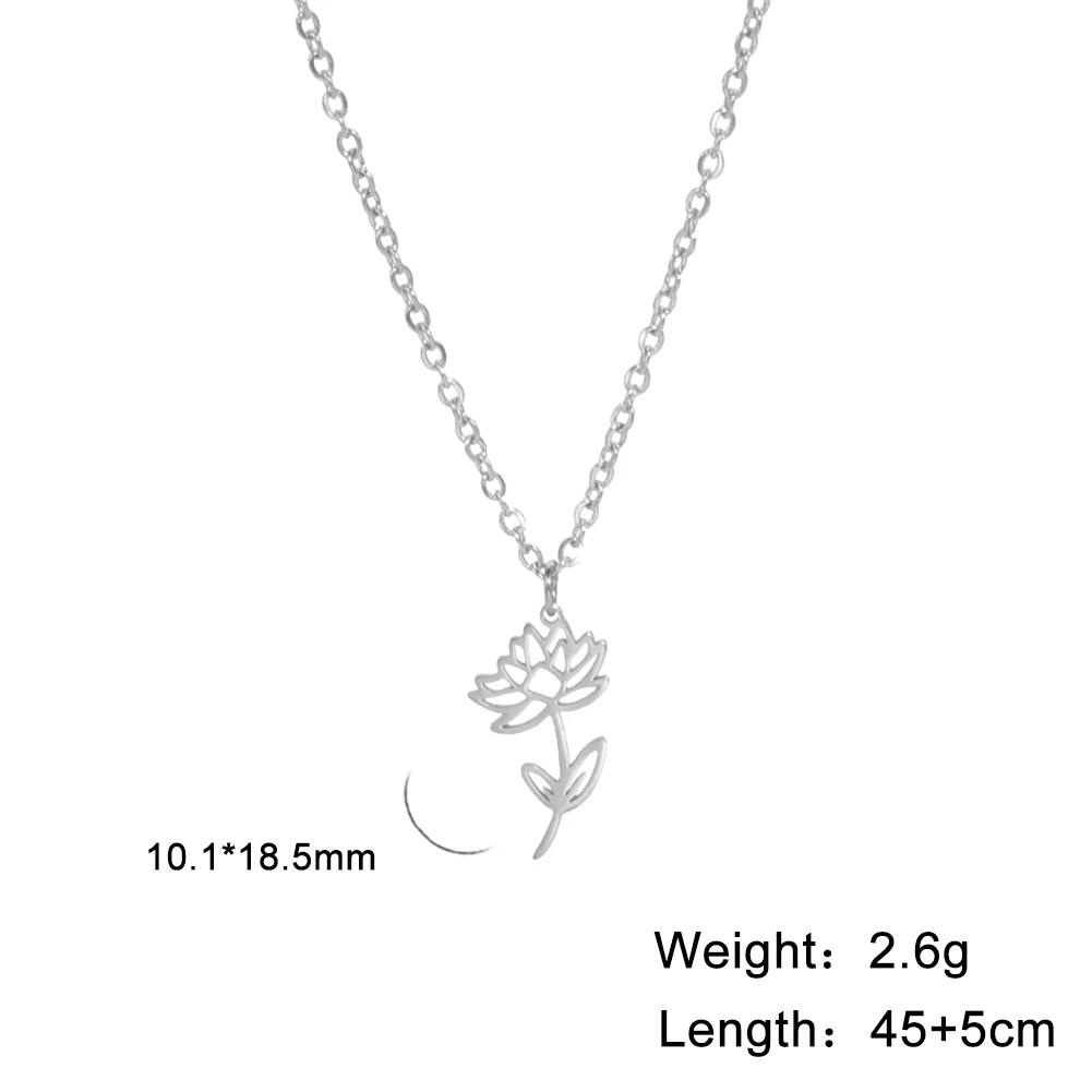 Stainless Steel Birth Month Flower Necklace Snowdrop Daisy Rose Pendant Neck Chains Trendy Jewelry Birthday Gift