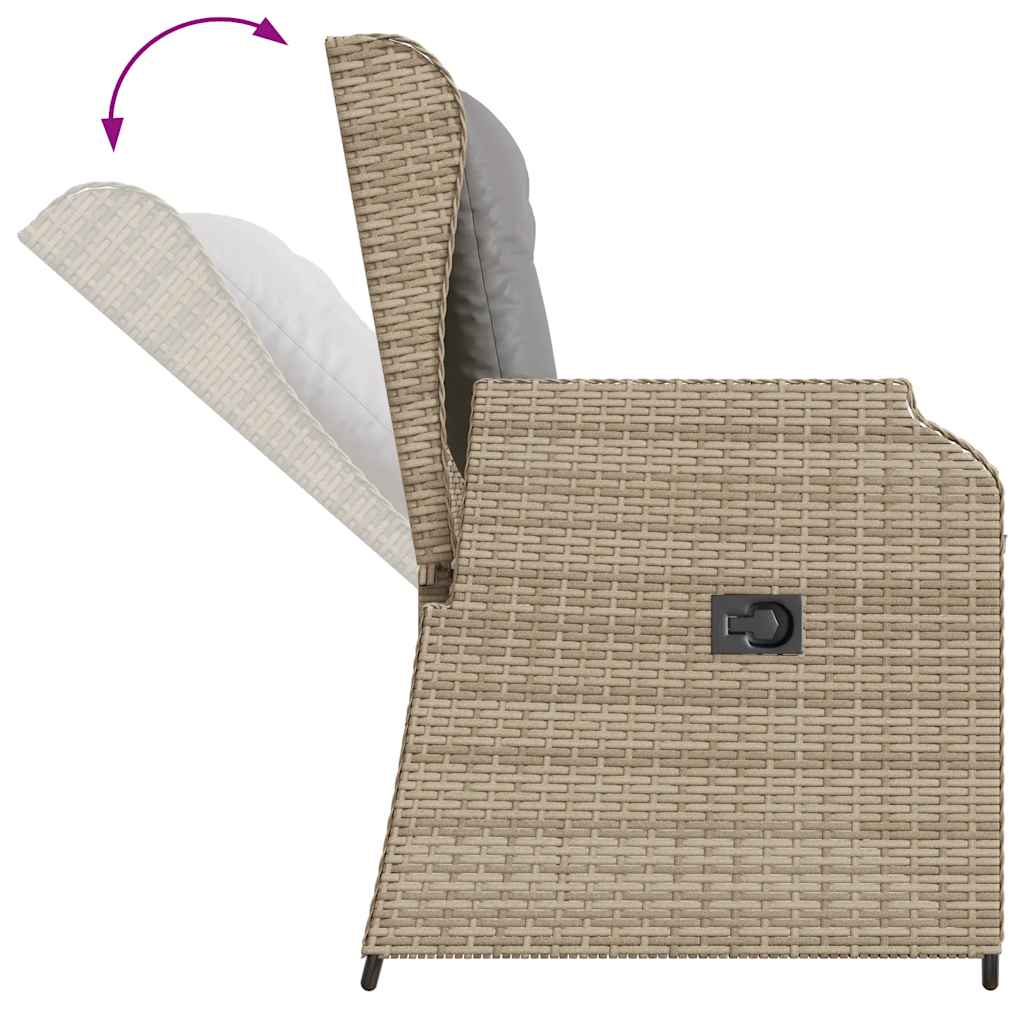 Vidaxl Banco de Jardín Plegable con Cojines, Beige, Ratán Sintético