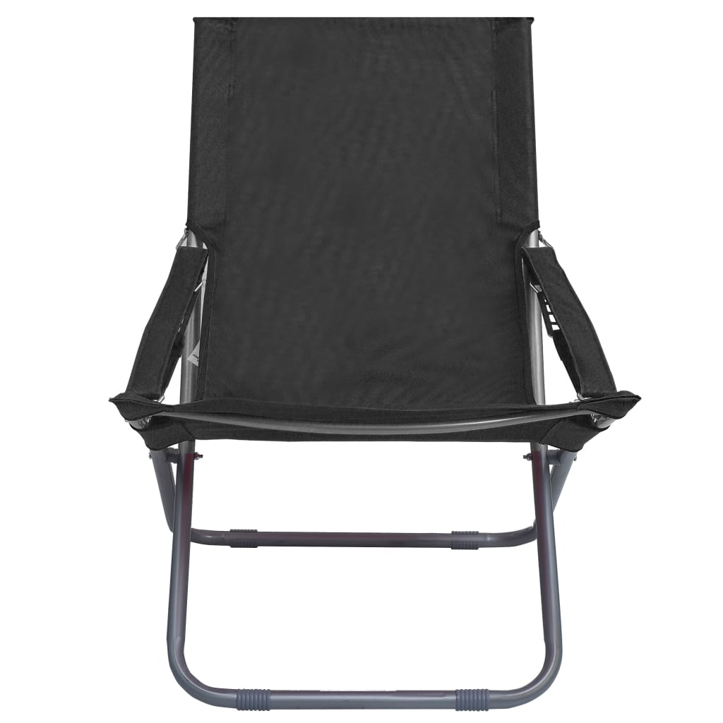 Folding Beach Chairs 2 pcs Black Fabric