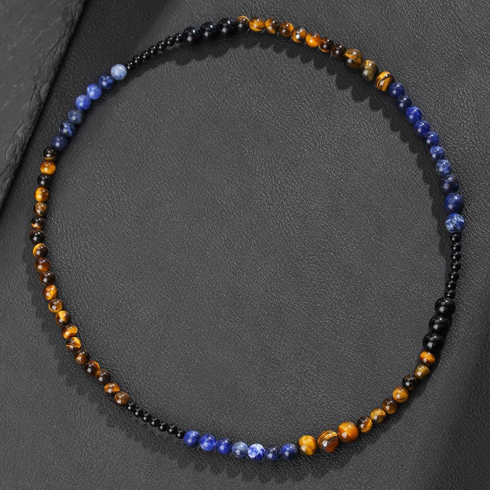 Natural stone necklace, lapis lazuli, tiger's eye stone, bead necklace, bohemian style, irregular jewelry