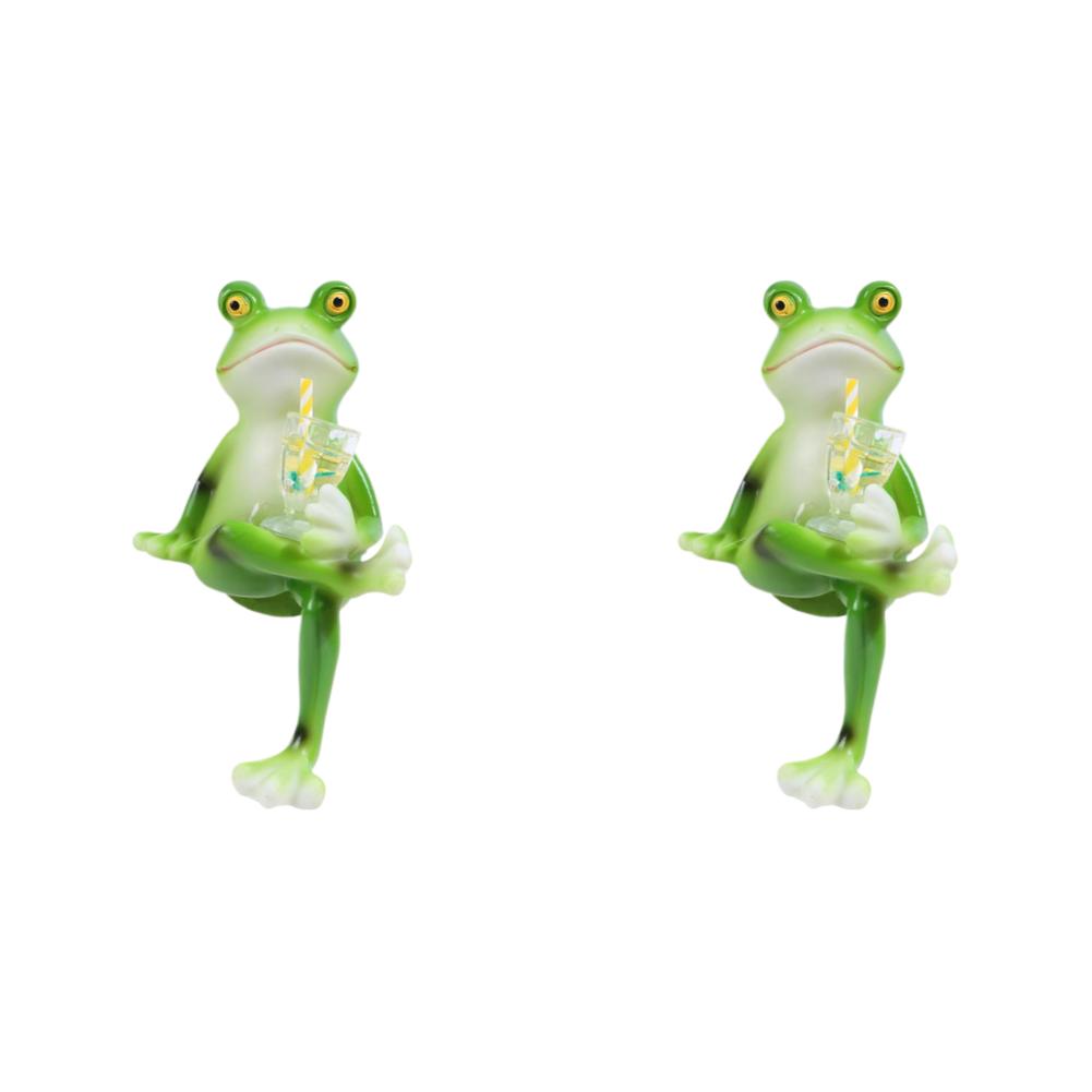 1/2Pcs Funny Drinking Frog Statue Planter Hugger Resin Hanging Frog Figurine Miniature Frog Figurine for Flower Yard Lawn Gifts