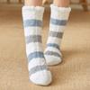 Winter Plüsch Frauen Boden Socken Warme Weiche Korallen Fleece Gestreiften Bequeme Nicht-Slip Thermische Weibliche Socken
