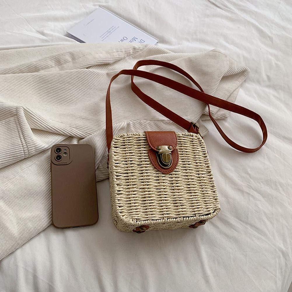 Women Crossbody Bags Fashion Woven Ladies Handbags Casual Holiday Simple Handmade Adjustable Straps Rattan Beach Bag