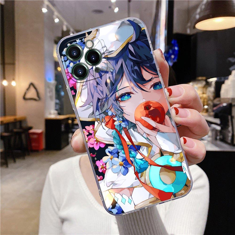 Průhledný kryt na telefon pro Apple iPhone 12 11 13 Pro Max mini XS X XR 7 8 6 Plus SE pouzdra kryt anime Genshin Impact květina hra