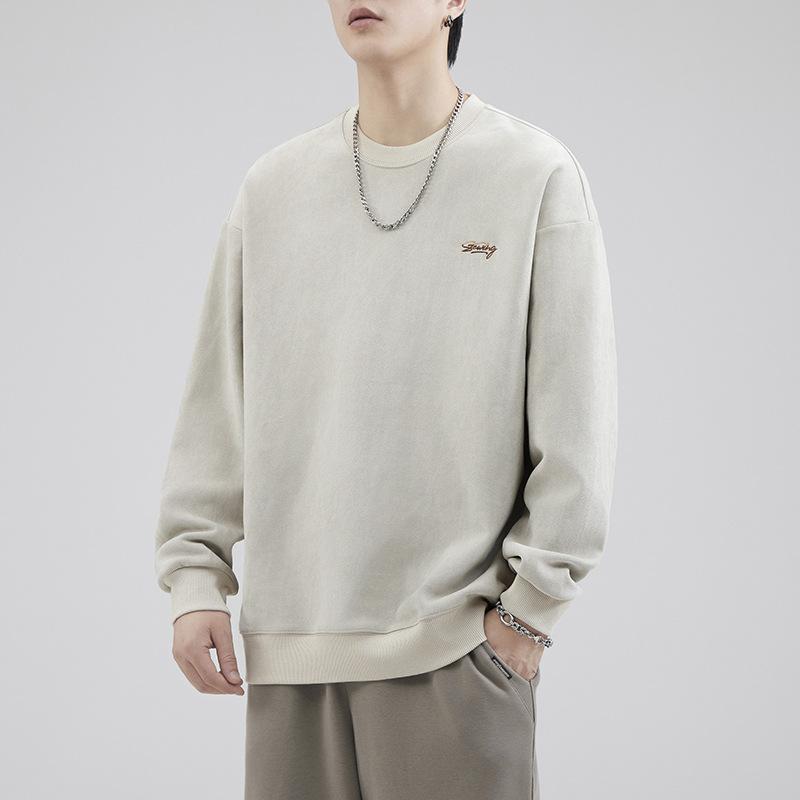 

Толстый Тяжелый Свитер Мужской Осень Зима Модный Бренд Постиранный Японский Ретро Замшевый Вышитый Повседневный Топ с Длинным Рукавом 4XL светло-серый