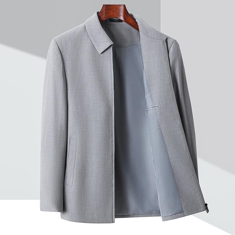 High-end Men's Jacket Spring and Autumn New Style Lapel Casual Wool Middle-aged and Elderly Dad Wear Cadre Civil Servant Jacket