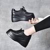 Platform Shoes Women's 2025 Spring New Round Head Lace-up Muffin Heel Women's Shoes First Layer Cowhide Leisure College Style Single Shoes