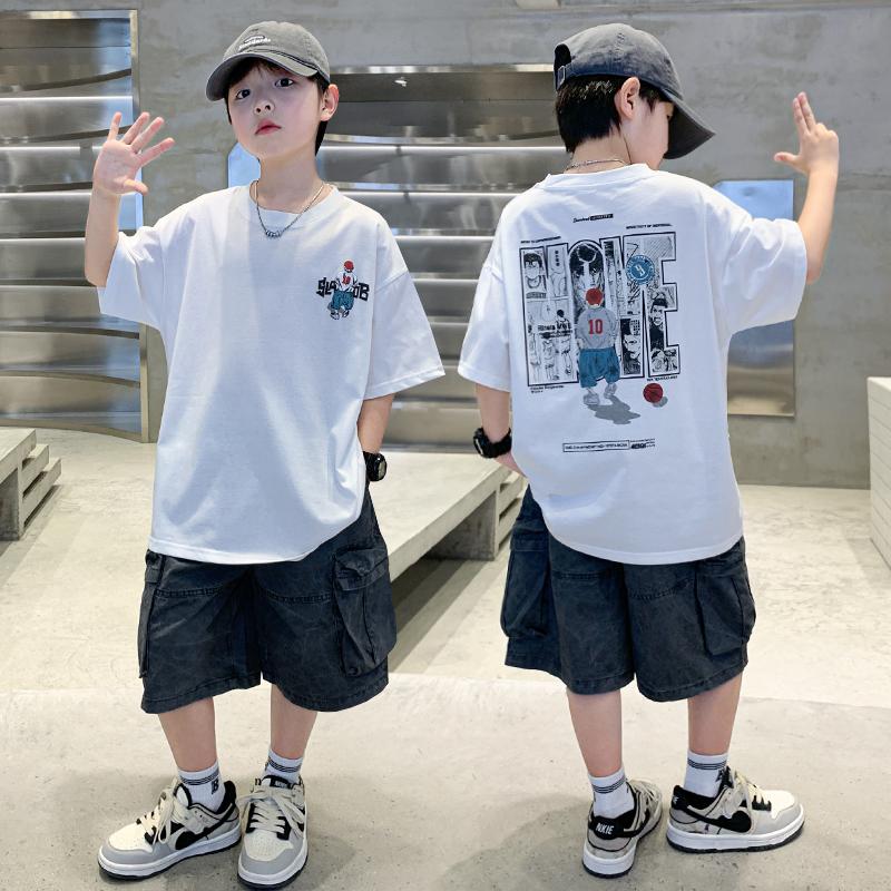 Boys' set summer new 2026 children's short sleeved t-shirt thin casual pants fashion two-piece set