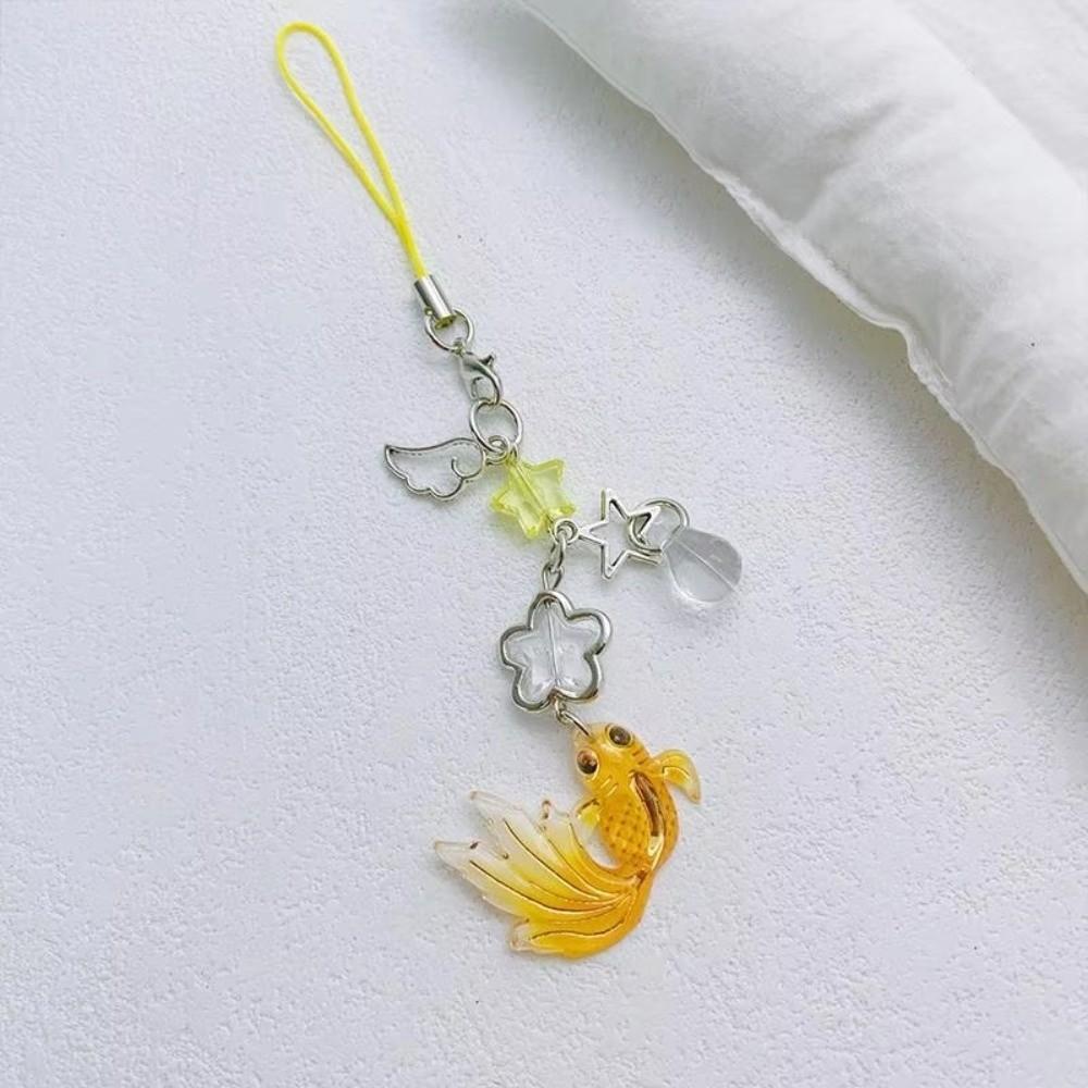 Crystal Beads Lucky Koi Phone Pendant Simulation Fish Beaded Keyring Car Key Jewelry