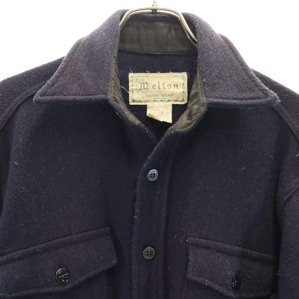 Melton 70s Made In USA Vintage Long Sleeve Wool Shirt M Navy Men's Used