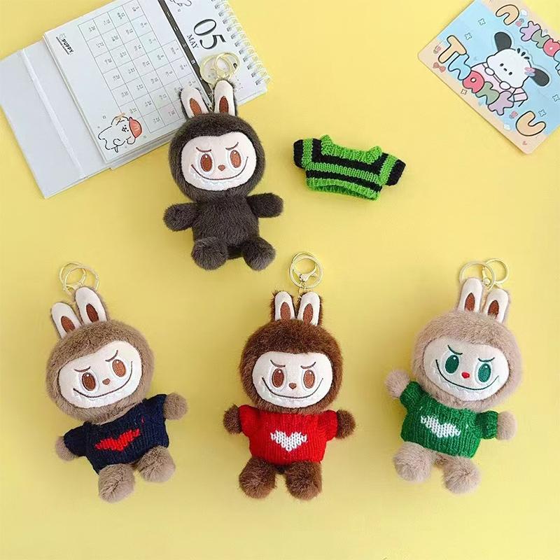 Creative Cartoon La Bubu Plush Clothing Toy Keychain Car Backpack Hanging Pendant Keyring Couple Accessories Decorative Gifts