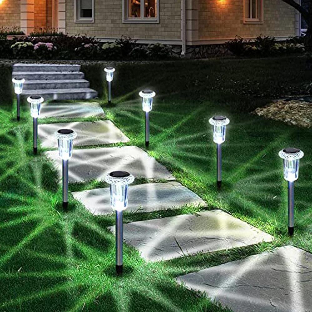 Solar Powered Stainless Steel Garden Lights Waterproof Outdoor Pathway Lighting Auto On/Off Landscape Yard Decor Solar Power