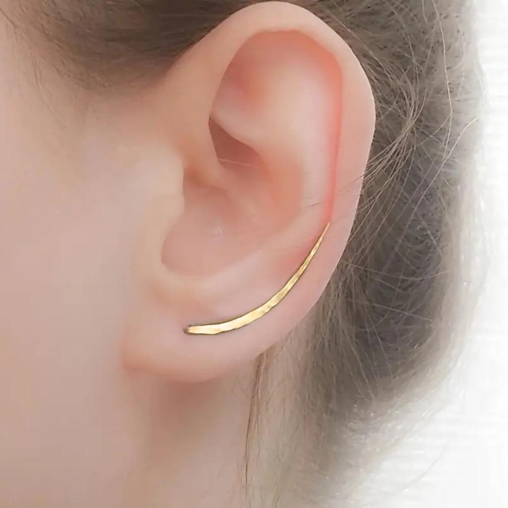 Minimalist Hammered Curved Bar Ear Cuff Stud Earrings Three Tone Option Women Simple Ear Jewelry