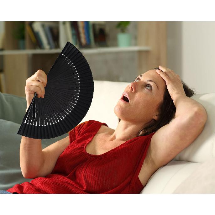 Folding Hand Held Fan for Women, Foldable Chinese Japanese Vintage Bamboo Silk Fan for Dance Music Festival Wedding Church Decoration (Black)