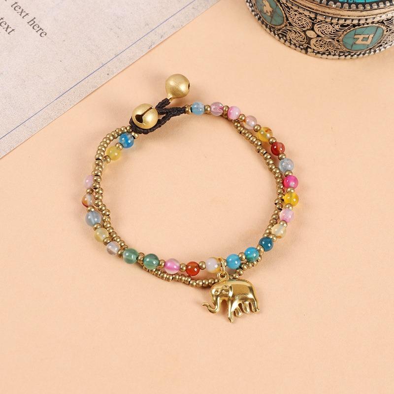 Handwoven Elephant Bracelet Tibetan Exotic Bohemian Double Beaded Bells Vintage Hand Rope Female