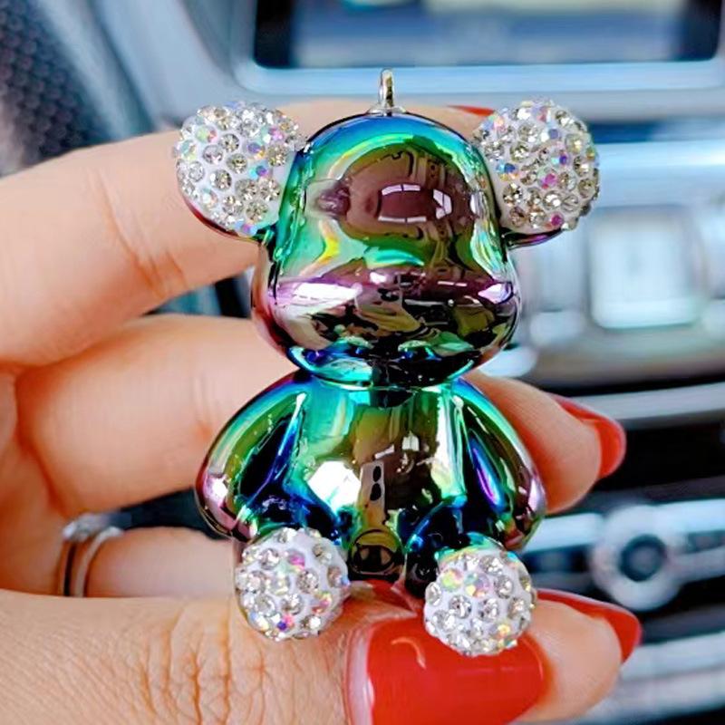 Heiß Süß Cartoon Acryl Strass Beschichtet Sitzender Bär Schlüsselanhänger Silikon Handgelenkband Paar Puppe Tasche Anhänger Zubehör Geschenk