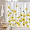 Floral Shower Curtain Blue Daisy Flower Butterfly Spring Nature Watercolor Yellow White Bathroom Home Curtain Decor With Hooks