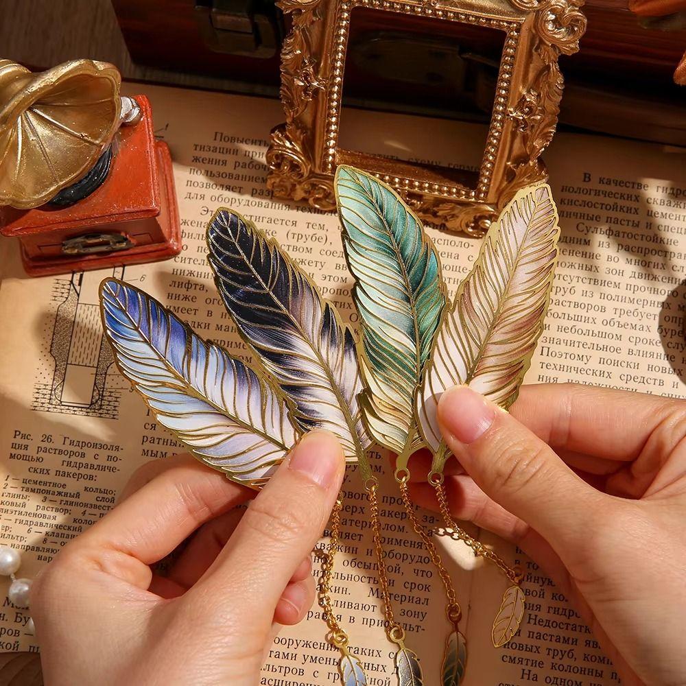 4Pcs Chinese Style Feather Shape Bookmark Creative Decorative Bookmark  Office Reading