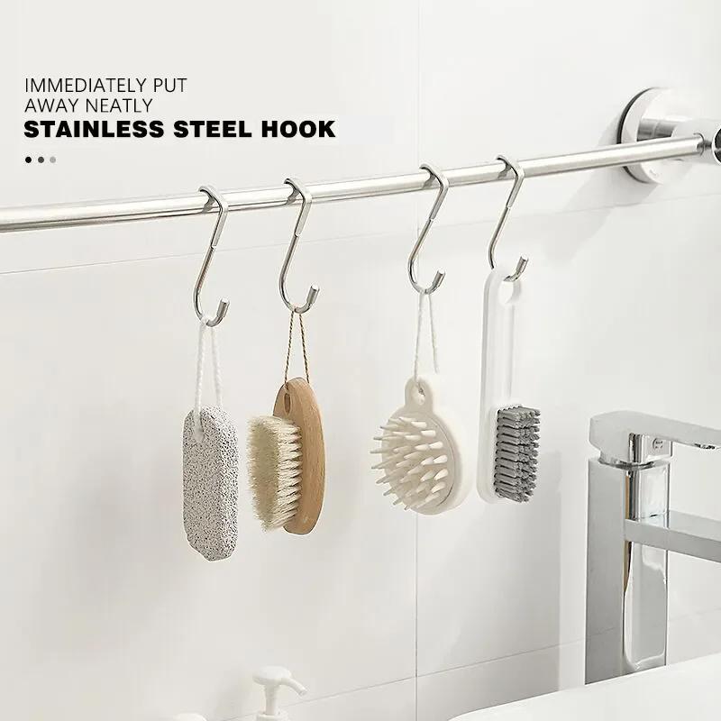 1/3/5pcs Stainless Steel Hook Free Punching Double S-Shape Hook Kitchen Bathroom Cabinet Door Back Type Coat Towel Storage Hanger
