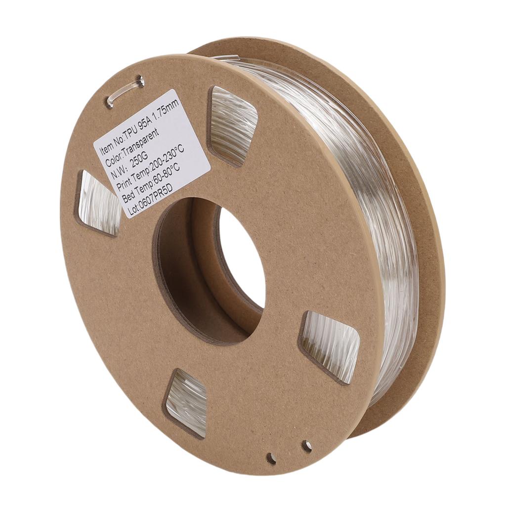 TPU Filament 1.75mm 95A 250g High Elasticity Flexible 3D Printer Filament for Most 3D Printers Transparent