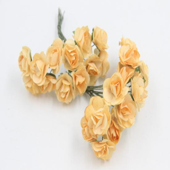 12 Pcs Mini Artificial Rose Flower Bouquet 12 Heads Paper Rose Flowers with Stems for Scrapbooking Wedding DIY Crafts