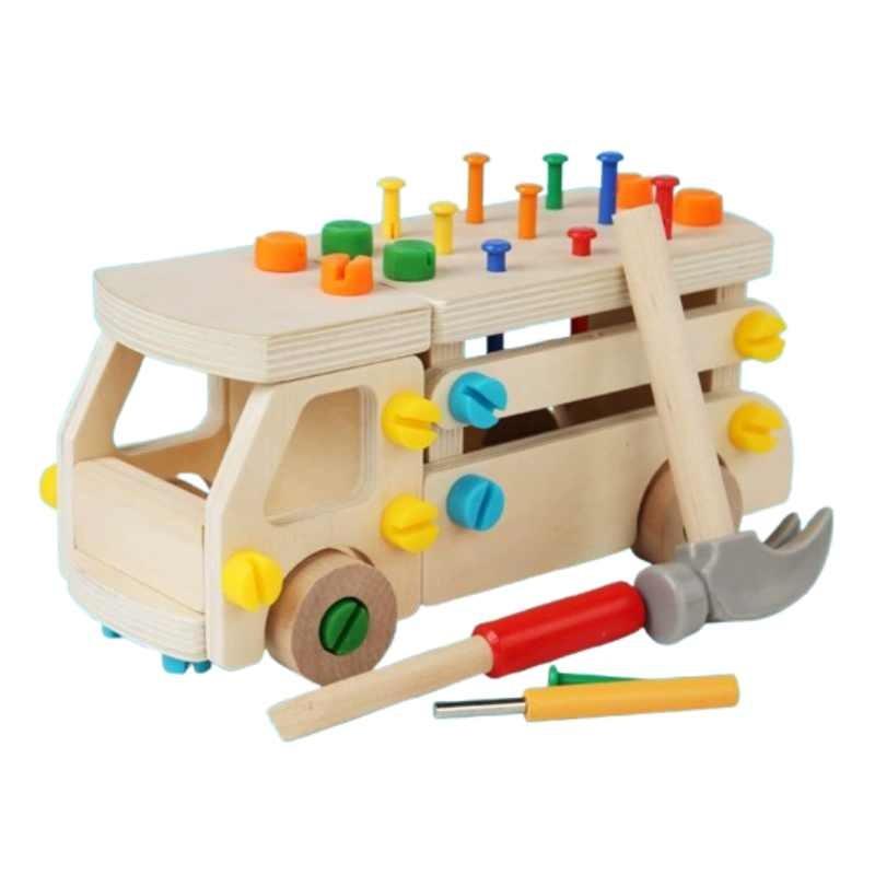 Wooden Construction Toy Set With Nut And Screw Blocks For Fine Motor Skills Development For Toddlers