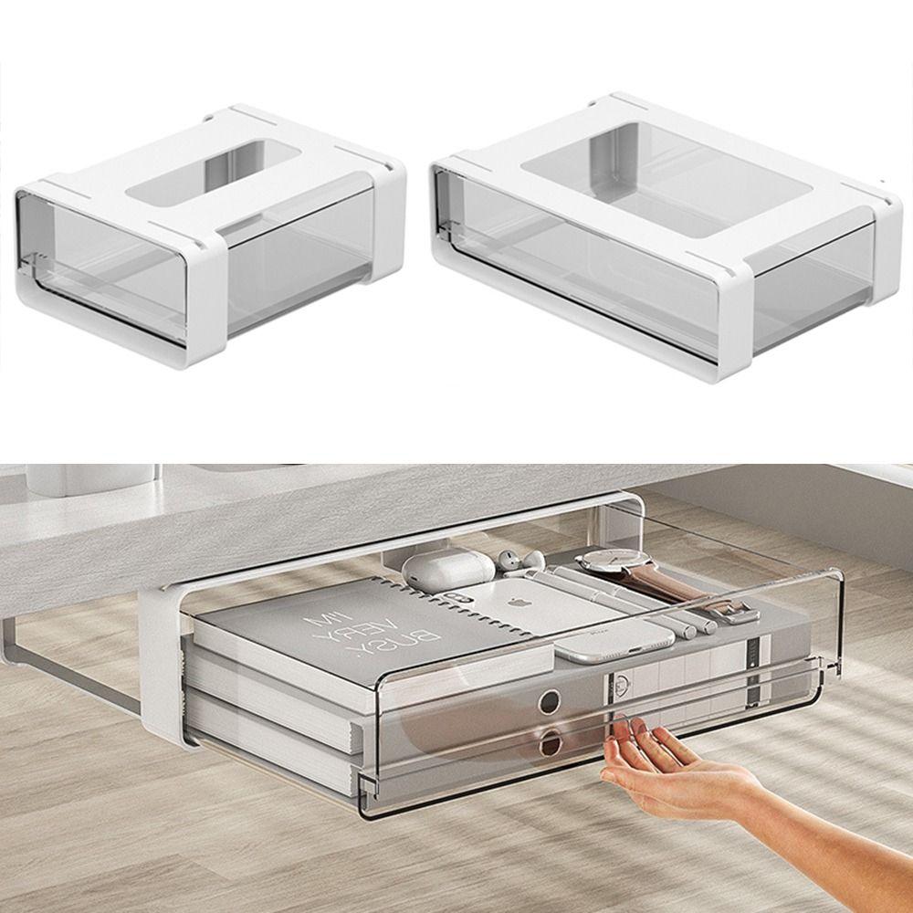 Attachable Under Desk Drawer Slide-out Table Storage Box Durable Pencil Holder Tray  Cosmetics