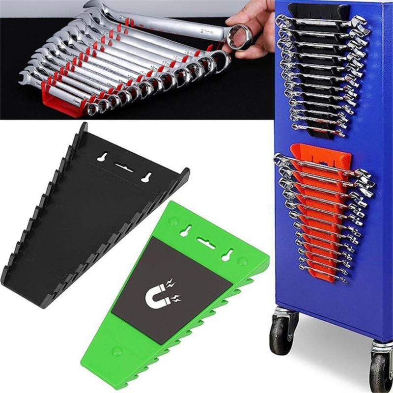2Pcs 12 Slot Magnetic Wrench Organizers Rack Set Plastic Tool Holders Tray for Tool Box Drawer Chest and Wall Mounted
