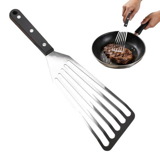 Gebratener Fisch Pfannenwender Pfannkuchenwender Edelstahl Kochspatel mit rutschfestem Griff Ergonomischer BBQ Schaber Steakwender Küchenwerkzeug