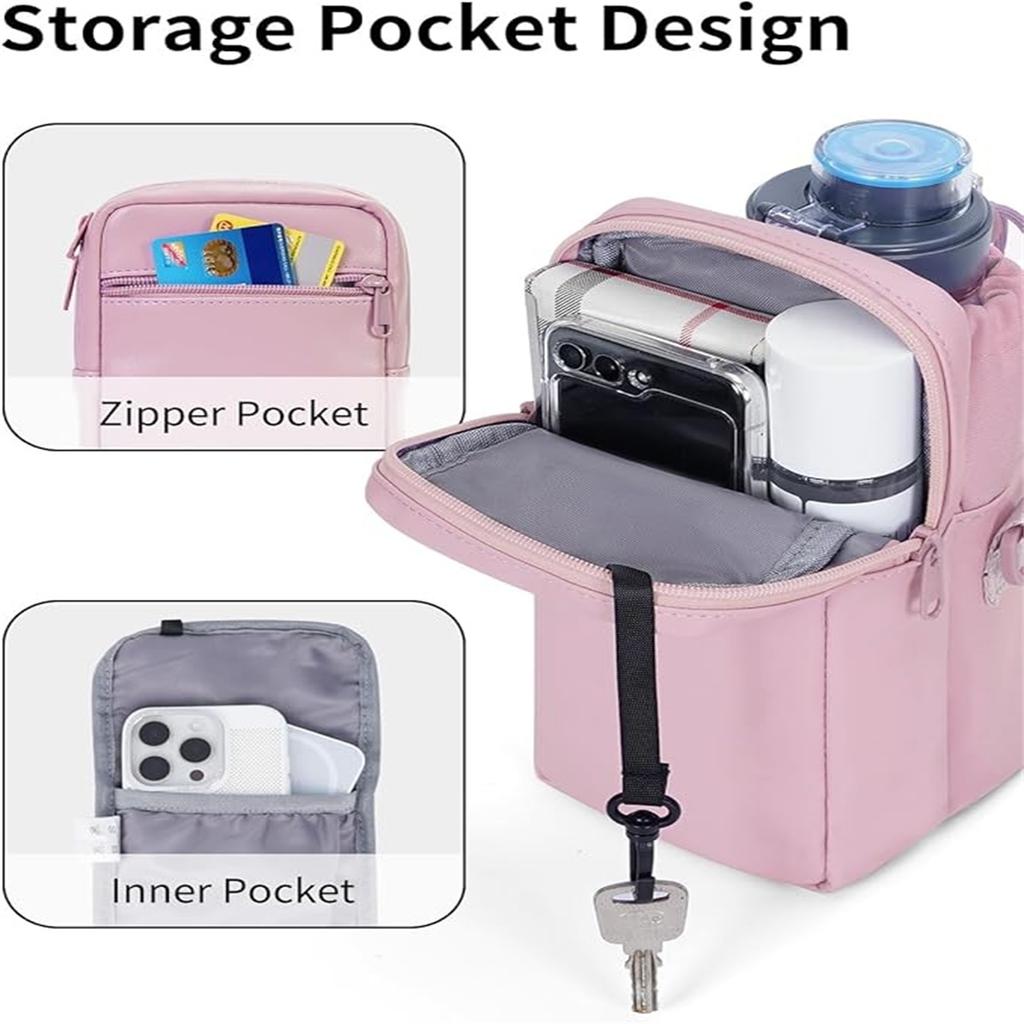 Outdoor Water Bottle Bag – Inclined Vibration Hanging Bag with Phone Pocket, Portable Carrier for Hiking & Sports