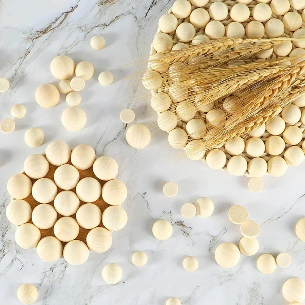 5-100Pcs Natural Half Wooden Beads 12/15/20/25/30mm Half Unfinished Wood Balls Split Wood Beads for DIY Craft Toy Home Decor
