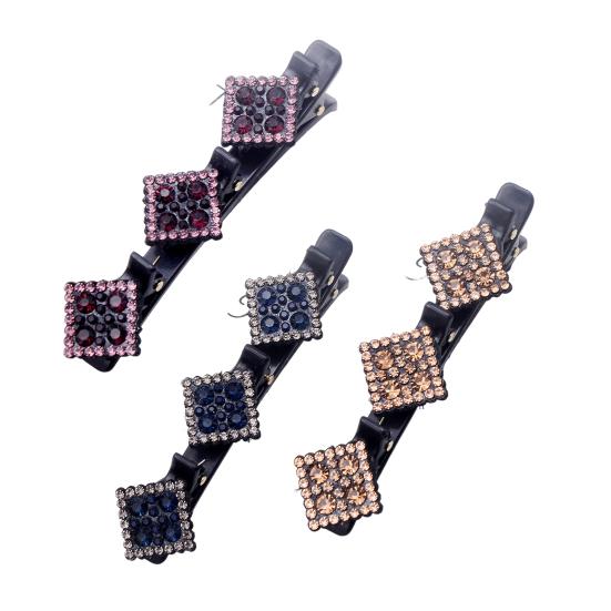 3/4/5Pcs Sparkling Faux Crystal Stone Braided Hair Clips Double Layer Women Hair Pins