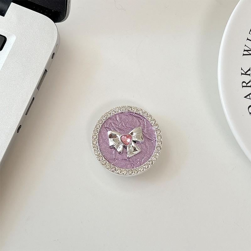 

Diamond Round Bow High-end Feel Light Luxury Gift Women s Desktop Phone Airbag Holder Retractable Adhesive Portable