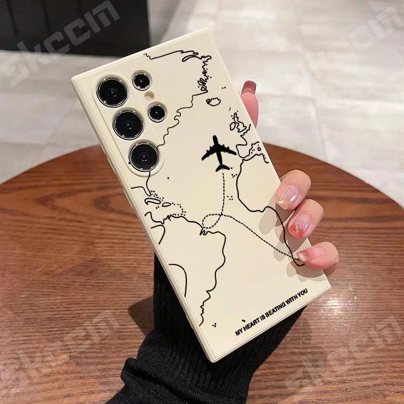 Reise-inspirierte Flugrouten-Design Hülle für Samsung Galaxy S24 S23 S22 Ultra Plus S20 FE A15 A35 A51 A54 A55 A71 A72 A73 Hülle