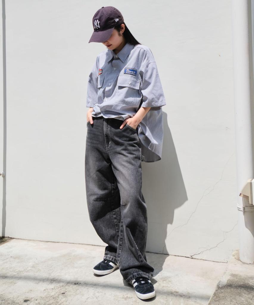 WEGO Easy Barrel Leg Painter Denim Size Denim Black Sonata Pants, Pants, Streetwear, Summer/Fall Clothes, Men's, L,