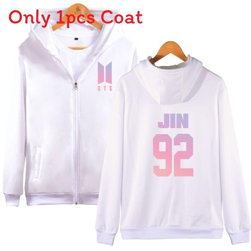Sweat à capuche avec fermeture éclair et motif BTS pour adolescents, style décontracté