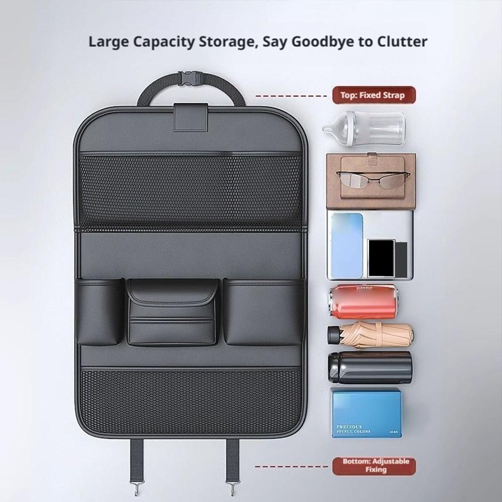 Car Seat Back Organizer 6-Pocket Storage Bag with Foldable Table Tray PU Leather Car Seat Back Protector Auto Seat Accessories