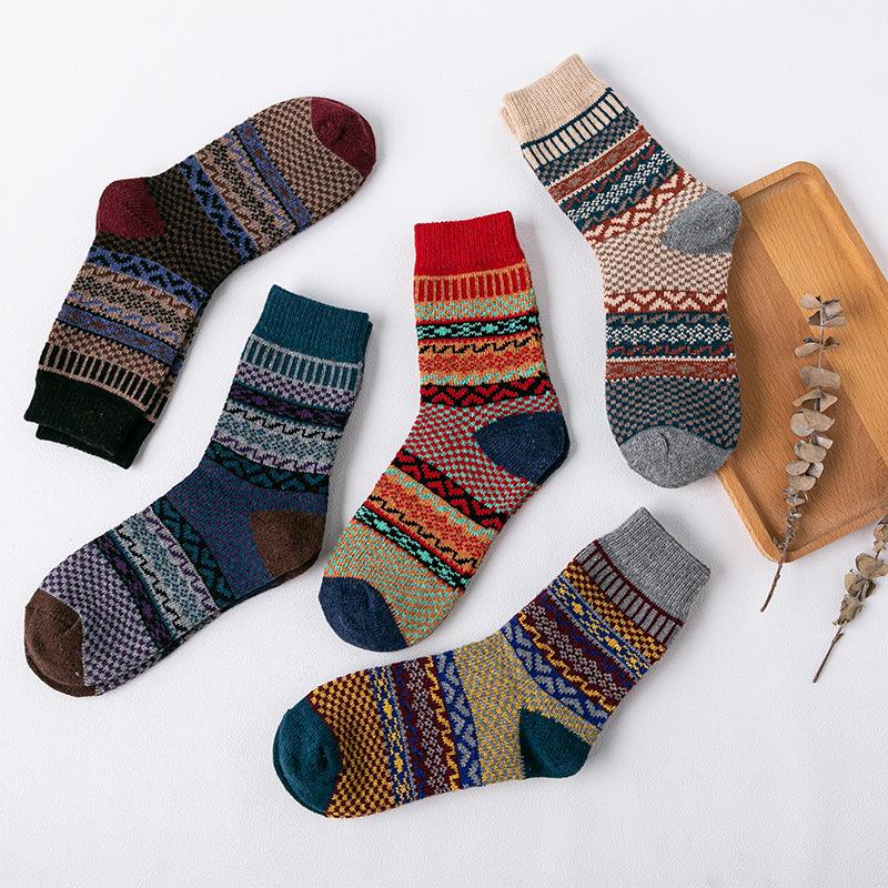 5 Pairs of Men's Winter Thickened National Wind Tube Rabbit Wool Socks