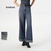 Women's Retro Wide-Leg Cuffed Denim Jeans