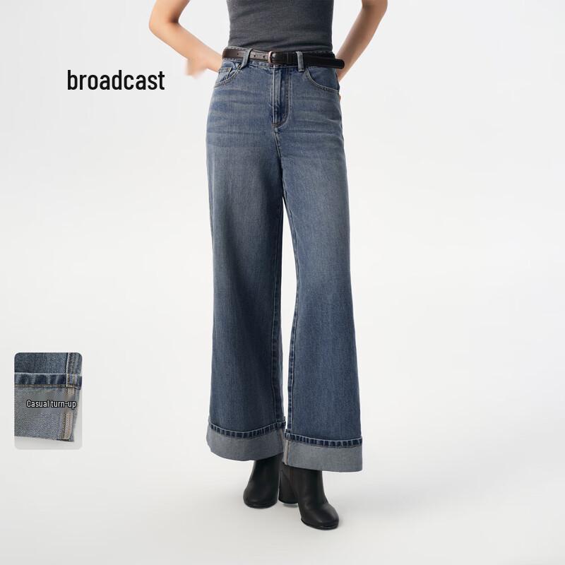 

Broadcast Women s Retro Wide-Leg Cuffed Denim Jeans XS