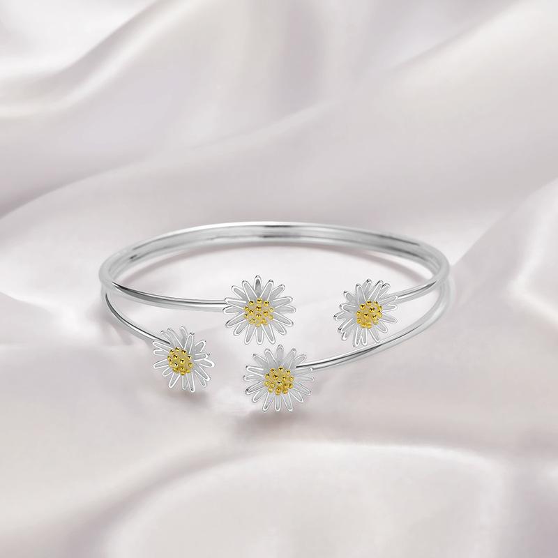 925 Sterling Silver Adjustable Size Daisy Flower Charm Bracelet &Bangle for Women Party Wedding Jewelry Pulseras Mujer