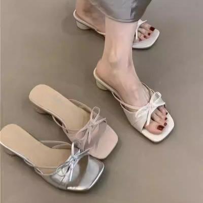 Gentle Wind Sandals Women's Shoes Summer 2025 New French Temperament Elegant Bow Open-toed Sandals