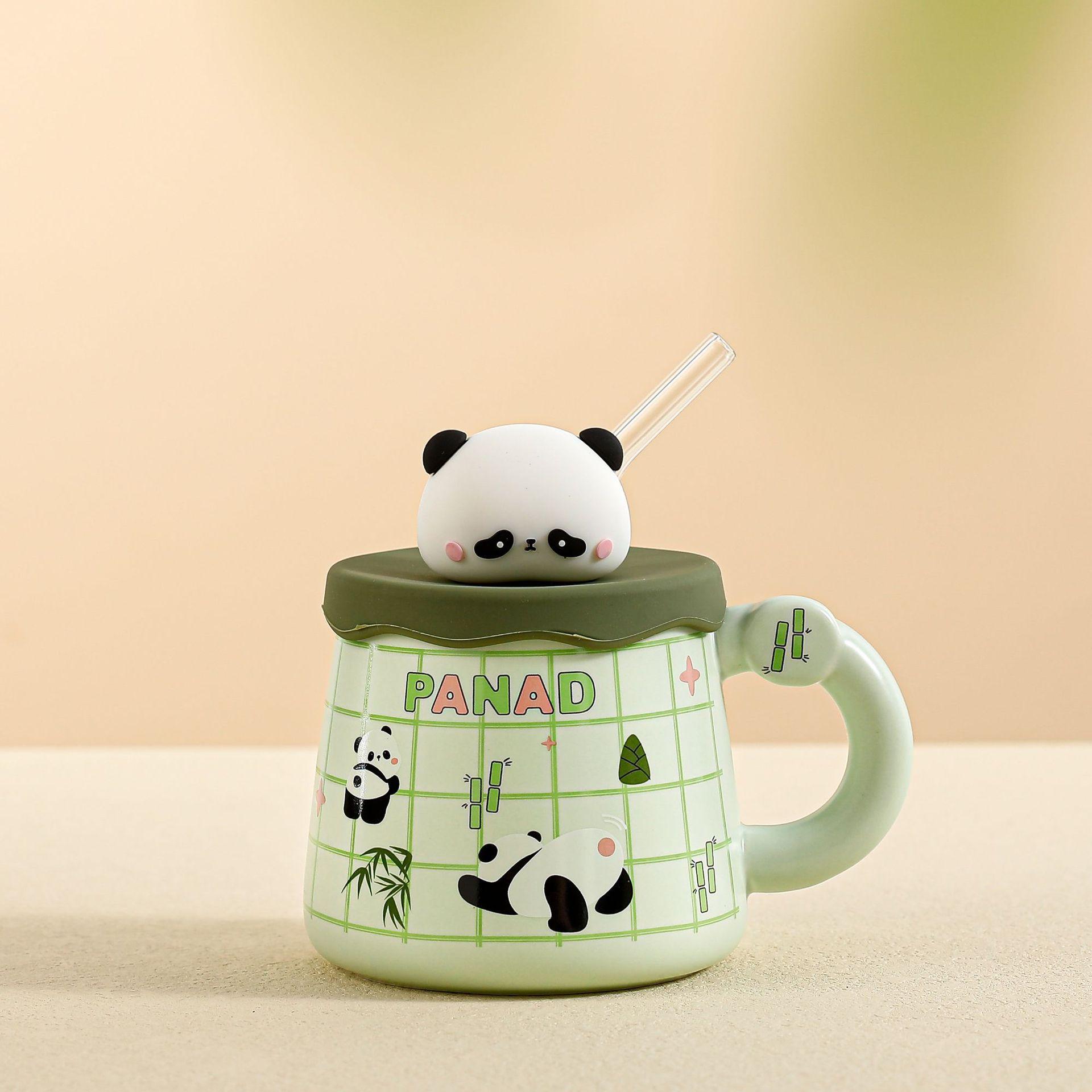 Niedliche Panda-Serie Keramiktasse Schüssel Kreative Wassertasse Souvenir Panda-Becher mit Deckel Kaffeetasse Geschenk Cup + lid