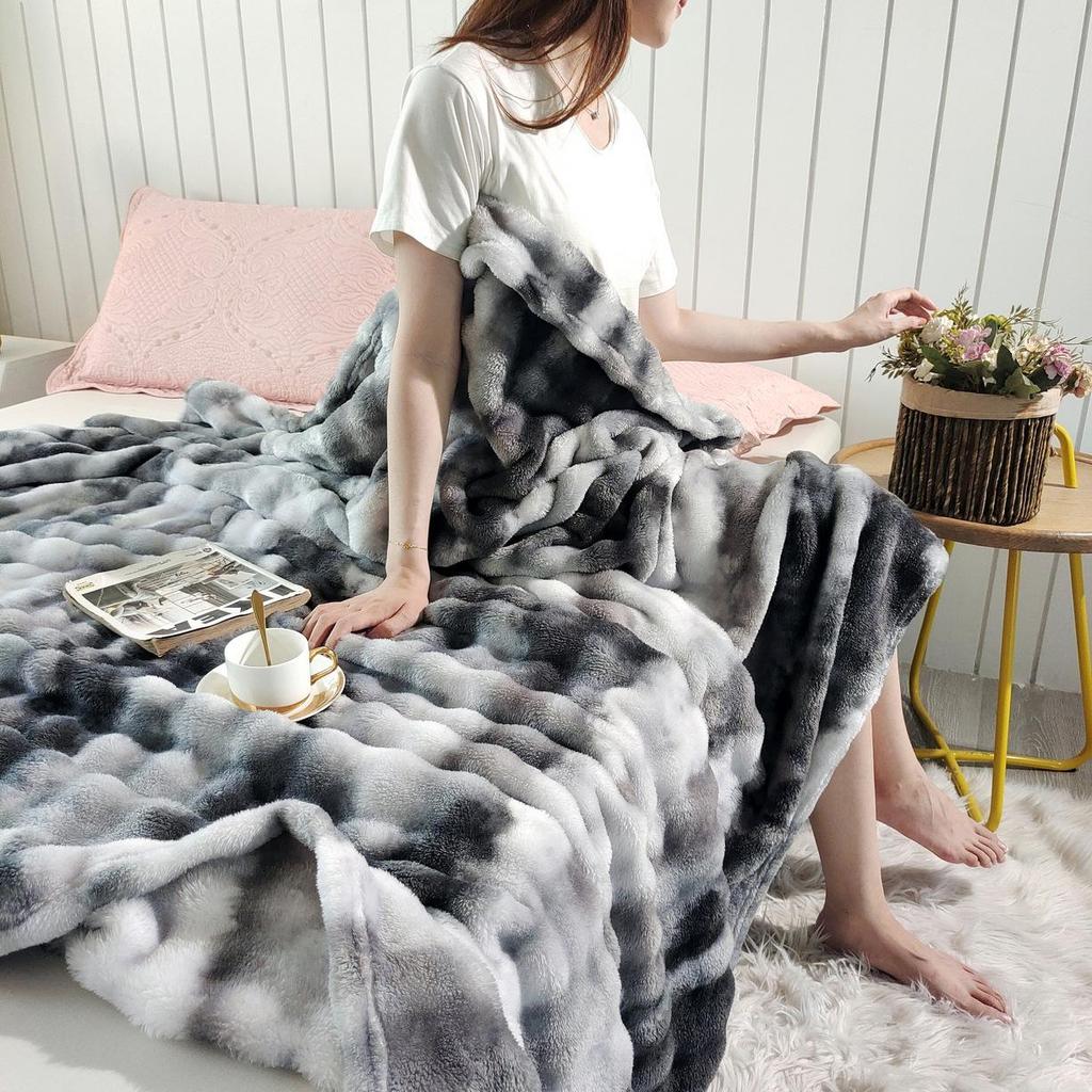 Bunte Marmormuster-Decke aus Kunsthasenfell und Flanell-Fleece - Große Sofabezug