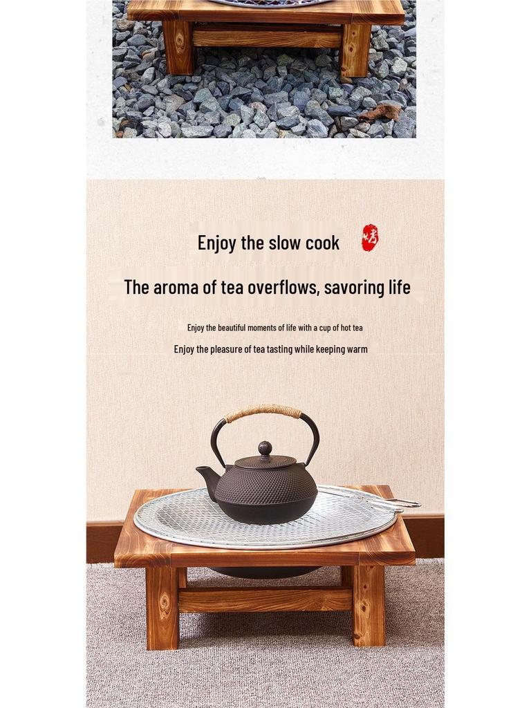 Solid Wood Cast Iron Charcoal Fire Pit Stove for Indoor Heating and Tea Boiling