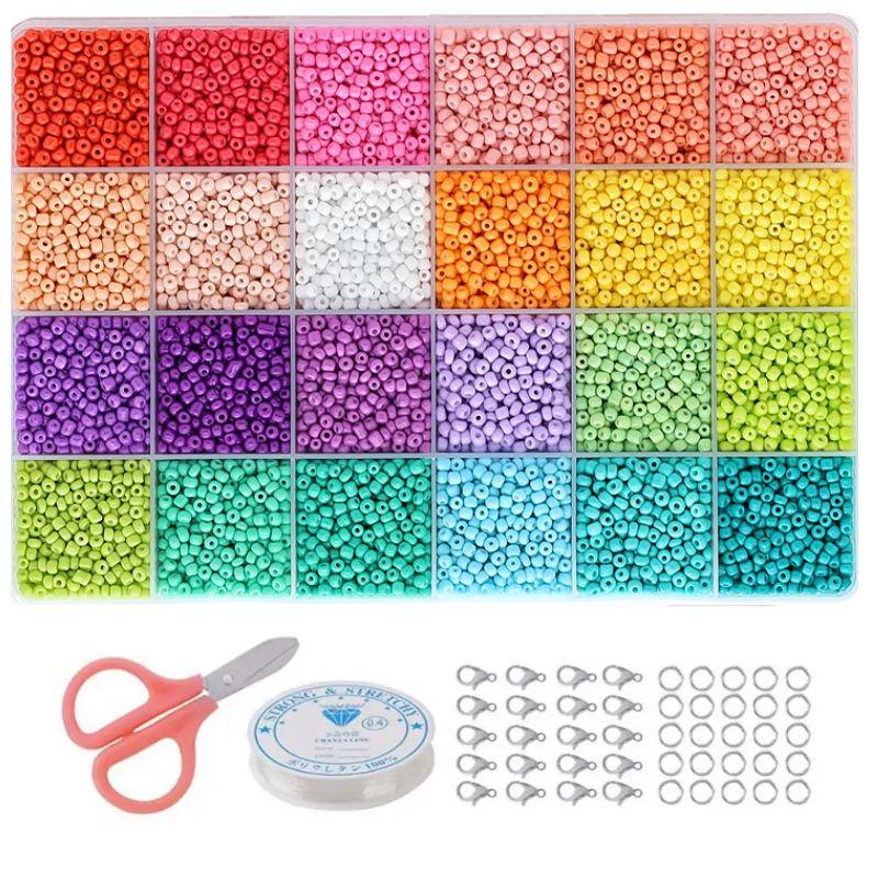 24-Compartment Glass Seed Beads Set: Solid Color DIY Jewelry Making Accessories