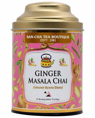 Sancha Tea Boutique, Chai Masala de Gengibre, Preto de Assam com Gengibre Indiano Real, Estilo Cutting Chai, 25 Sachês de Chá Piramidais, Misturado em Lote Pequeno