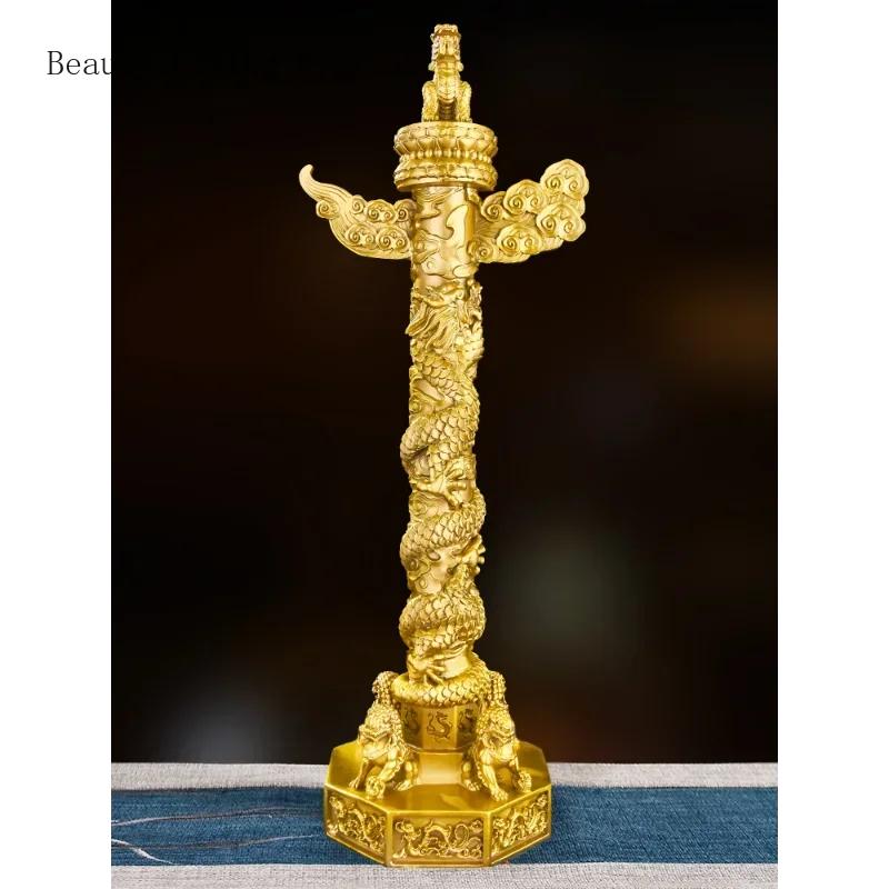 1PCS Brass Ornamental Column Column Decoration Chinese Loong Column Home and Office Decoration Handicraft Vintage Home Decor
