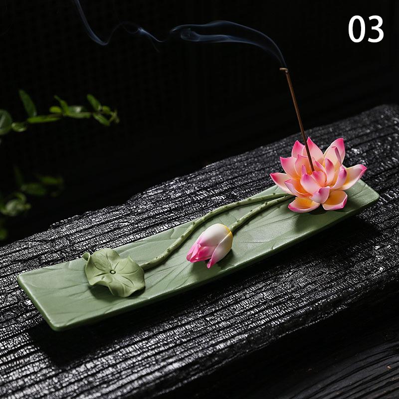 Ceramic Lotus Incense Stick Holder Household Zen Lotus Ceramics Incense Burner Ceramic Handicrafts Home Ornaments (NO Incense)
